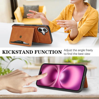 For iPhone 17 Kalebol Magnetic Button Card Bag MagSafe Ring Leather Phone Case(Brown) - iPhone 17 Cases by Kalebol | Online Shopping UK | buy2fix