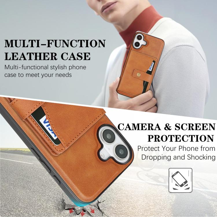 For iPhone 17 Kalebol Magnetic Button Card Bag MagSafe Ring Leather Phone Case(Brown) - iPhone 17 Cases by Kalebol | Online Shopping UK | buy2fix