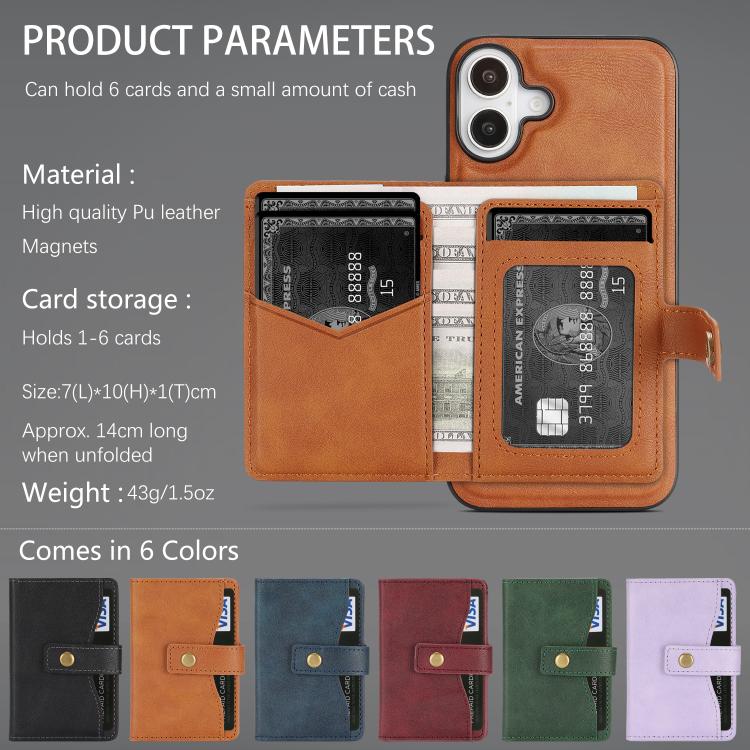 For iPhone 17 Kalebol Magnetic Button Card Bag MagSafe Ring Leather Phone Case(Brown) - iPhone 17 Cases by Kalebol | Online Shopping UK | buy2fix