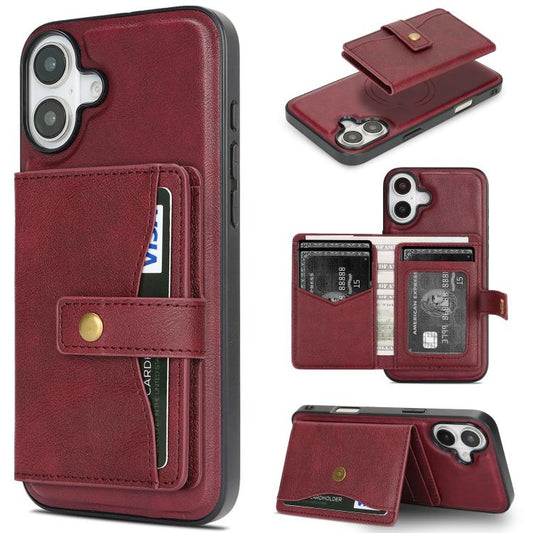 For iPhone 17 Kalebol Magnetic Button Card Bag MagSafe Ring Leather Phone Case(Red) - iPhone 17 Cases by Kalebol | Online Shopping UK | buy2fix