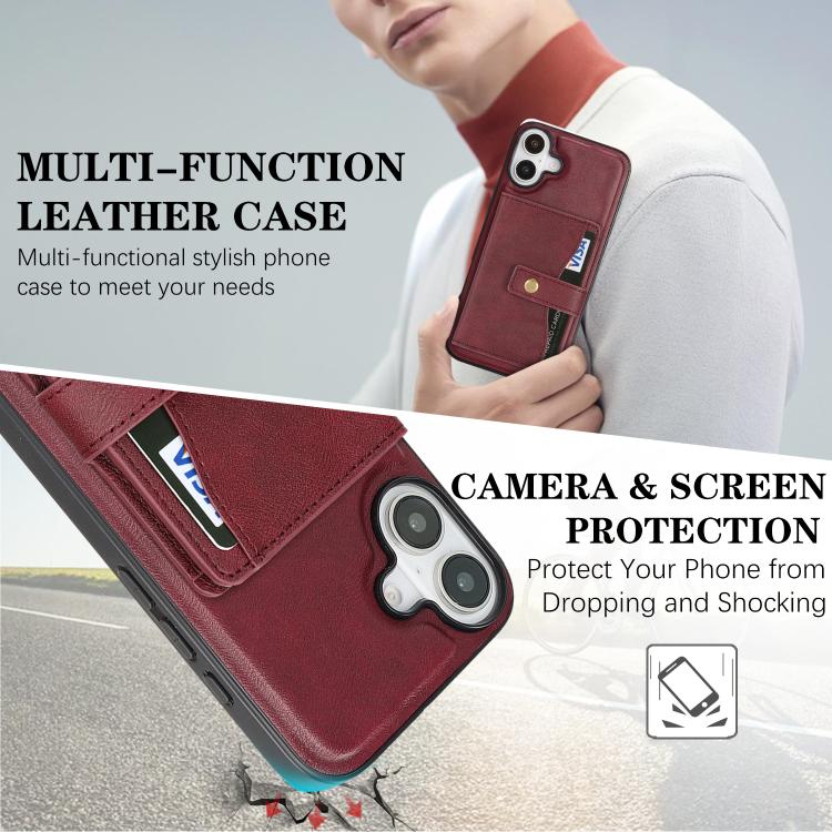 For iPhone 17 Kalebol Magnetic Button Card Bag MagSafe Ring Leather Phone Case(Red) - iPhone 17 Cases by Kalebol | Online Shopping UK | buy2fix