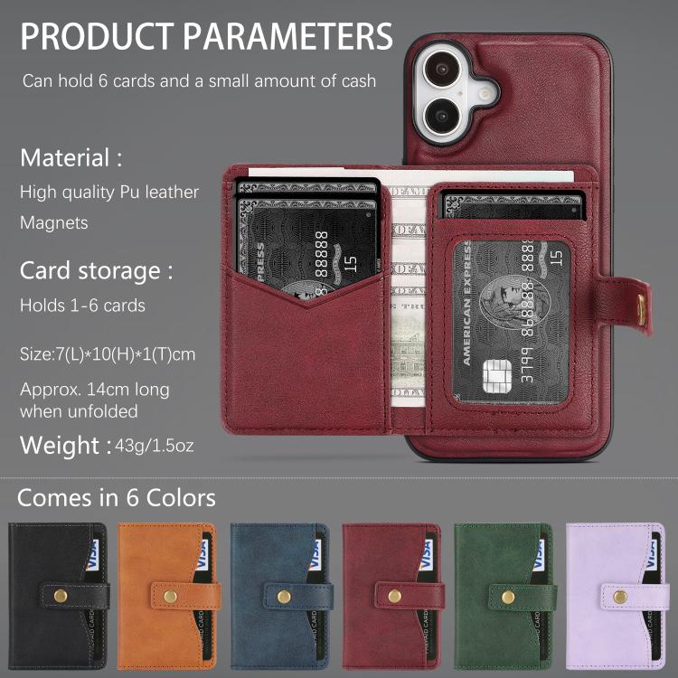 For iPhone 17 Kalebol Magnetic Button Card Bag MagSafe Ring Leather Phone Case(Red) - iPhone 17 Cases by Kalebol | Online Shopping UK | buy2fix