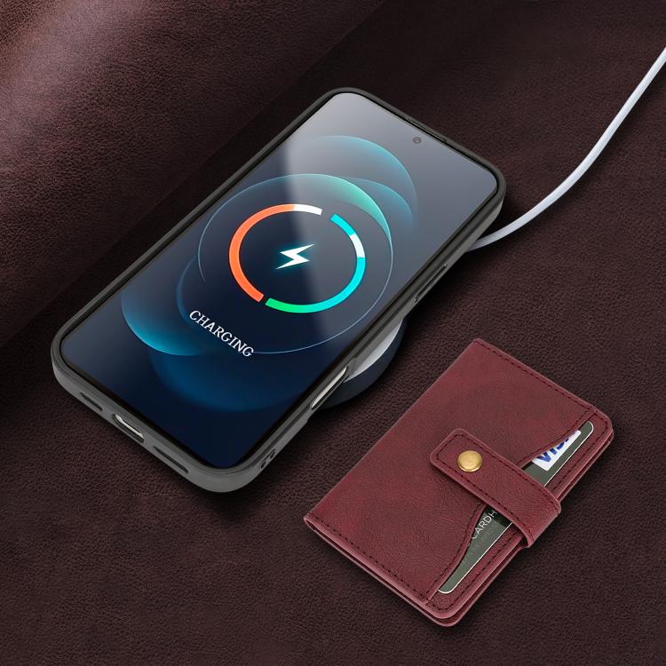 For iPhone 17 Kalebol Magnetic Button Card Bag MagSafe Ring Leather Phone Case(Red) - iPhone 17 Cases by Kalebol | Online Shopping UK | buy2fix