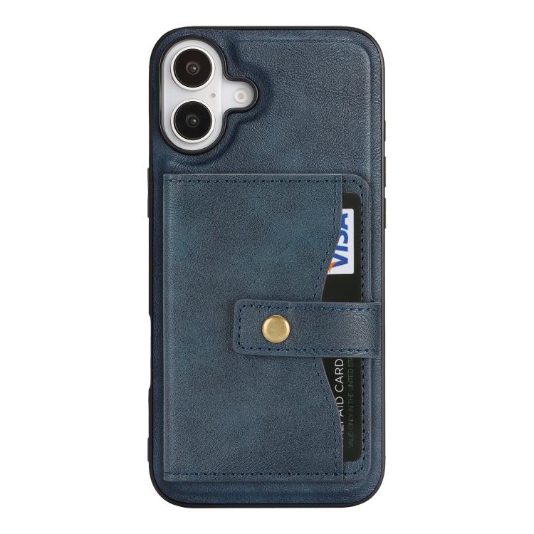 For iPhone 17 Kalebol Magnetic Button Card Bag MagSafe Ring Leather Phone Case(Blue) - iPhone 17 Cases by Kalebol | Online Shopping UK | buy2fix
