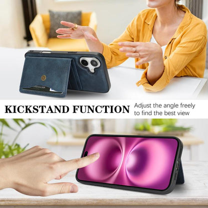 For iPhone 17 Kalebol Magnetic Button Card Bag MagSafe Ring Leather Phone Case(Blue) - iPhone 17 Cases by Kalebol | Online Shopping UK | buy2fix