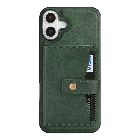 For iPhone 17 Kalebol Magnetic Button Card Bag MagSafe Ring Leather Phone Case(Green) - iPhone 17 Cases by Kalebol | Online Shopping UK | buy2fix