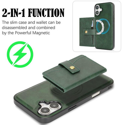 For iPhone 17 Kalebol Magnetic Button Card Bag MagSafe Ring Leather Phone Case(Green) - iPhone 17 Cases by Kalebol | Online Shopping UK | buy2fix