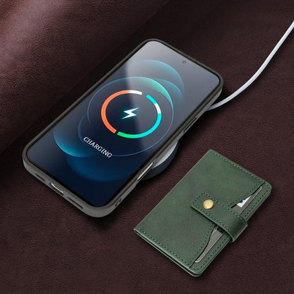 For iPhone 17 Kalebol Magnetic Button Card Bag MagSafe Ring Leather Phone Case(Green) - iPhone 17 Cases by Kalebol | Online Shopping UK | buy2fix