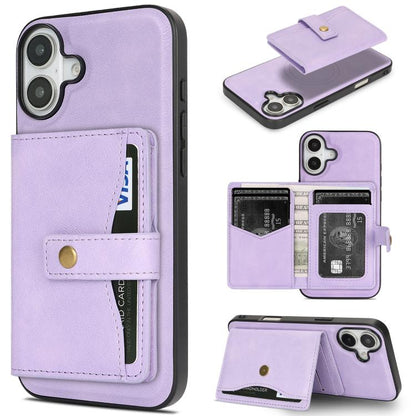 For iPhone 17 Kalebol Magnetic Button Card Bag MagSafe Ring Leather Phone Case(Purple) - iPhone 17 Cases by Kalebol | Online Shopping UK | buy2fix