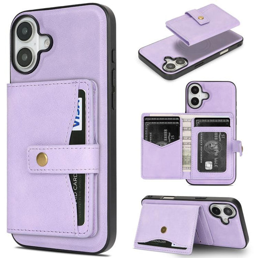 For iPhone 17 Kalebol Magnetic Button Card Bag MagSafe Ring Leather Phone Case(Purple) - iPhone 17 Cases by Kalebol | Online Shopping UK | buy2fix