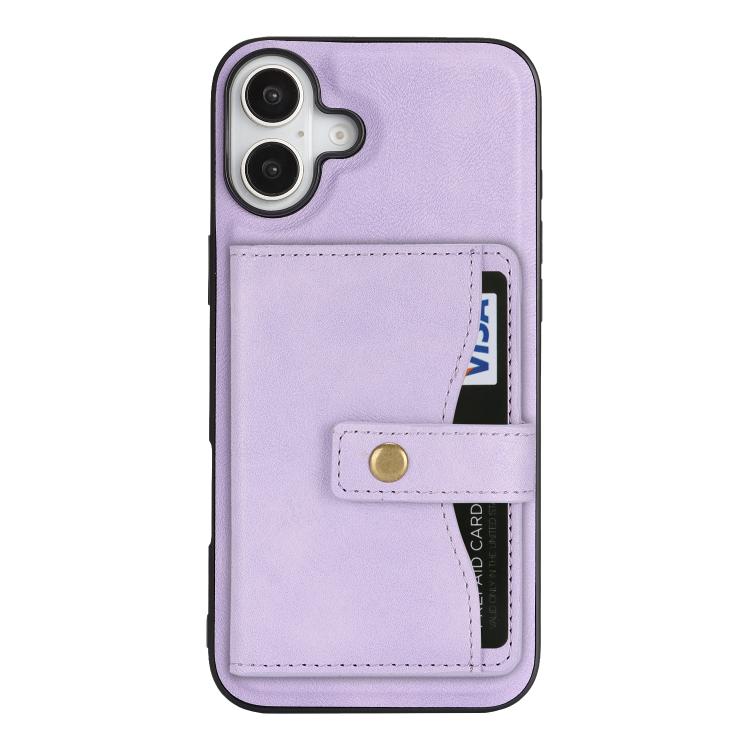For iPhone 17 Kalebol Magnetic Button Card Bag MagSafe Ring Leather Phone Case(Purple) - iPhone 17 Cases by Kalebol | Online Shopping UK | buy2fix