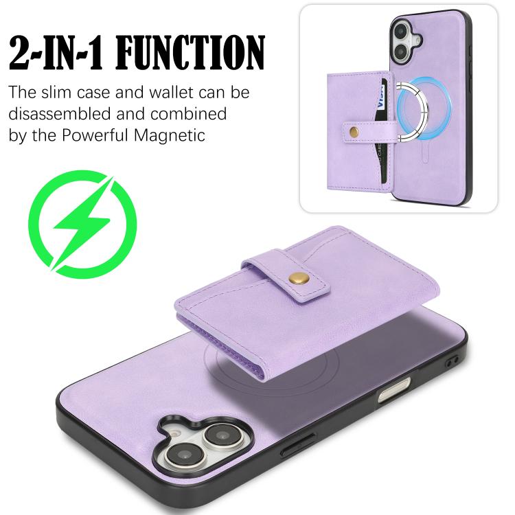For iPhone 17 Kalebol Magnetic Button Card Bag MagSafe Ring Leather Phone Case(Purple) - iPhone 17 Cases by Kalebol | Online Shopping UK | buy2fix