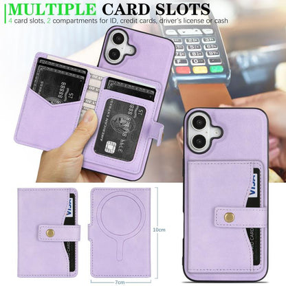 For iPhone 17 Kalebol Magnetic Button Card Bag MagSafe Ring Leather Phone Case(Purple) - iPhone 17 Cases by Kalebol | Online Shopping UK | buy2fix