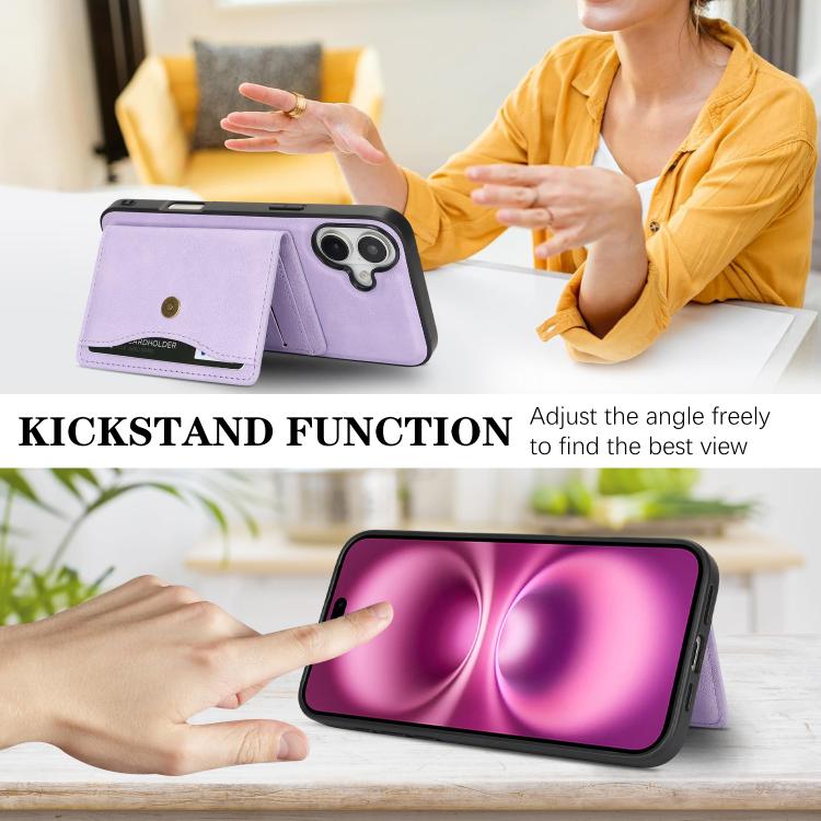 For iPhone 17 Kalebol Magnetic Button Card Bag MagSafe Ring Leather Phone Case(Purple) - iPhone 17 Cases by Kalebol | Online Shopping UK | buy2fix