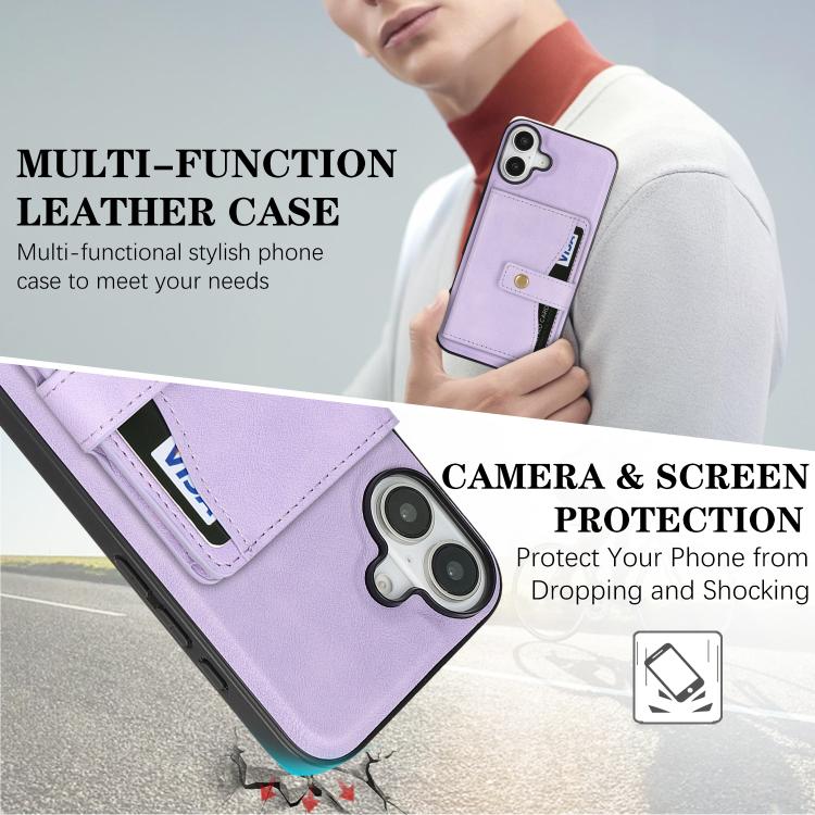 For iPhone 17 Kalebol Magnetic Button Card Bag MagSafe Ring Leather Phone Case(Purple) - iPhone 17 Cases by Kalebol | Online Shopping UK | buy2fix
