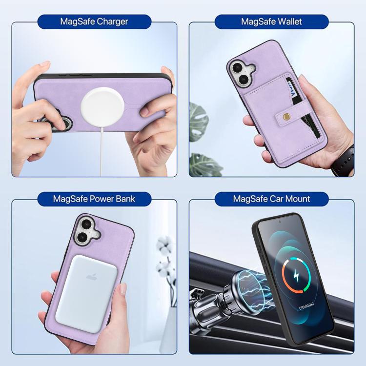 For iPhone 17 Kalebol Magnetic Button Card Bag MagSafe Ring Leather Phone Case(Purple) - iPhone 17 Cases by Kalebol | Online Shopping UK | buy2fix