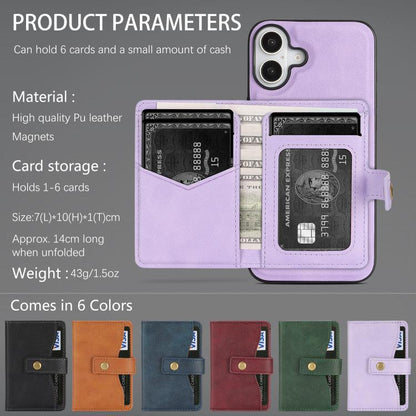 For iPhone 17 Kalebol Magnetic Button Card Bag MagSafe Ring Leather Phone Case(Purple) - iPhone 17 Cases by Kalebol | Online Shopping UK | buy2fix