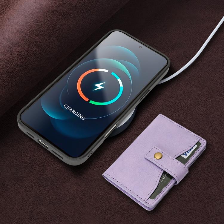 For iPhone 17 Kalebol Magnetic Button Card Bag MagSafe Ring Leather Phone Case(Purple) - iPhone 17 Cases by Kalebol | Online Shopping UK | buy2fix