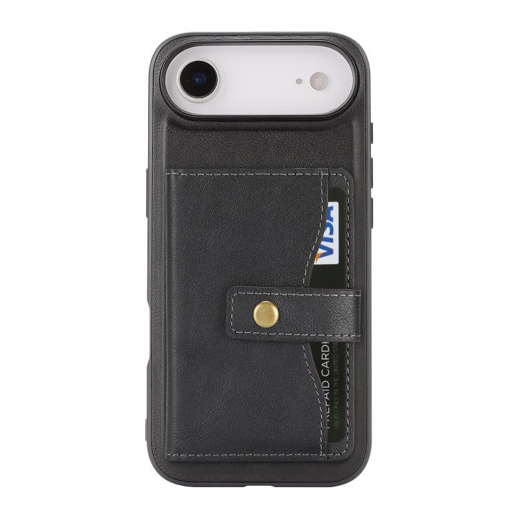 For iPhone Air Kalebol Magnetic Button Card Bag MagSafe Ring Leather Phone Case(Black) - iPhone Air Cases by Kalebol | Online Shopping UK | buy2fix