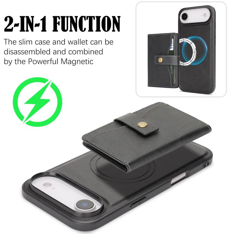 For iPhone Air Kalebol Magnetic Button Card Bag MagSafe Ring Leather Phone Case(Black) - iPhone Air Cases by Kalebol | Online Shopping UK | buy2fix