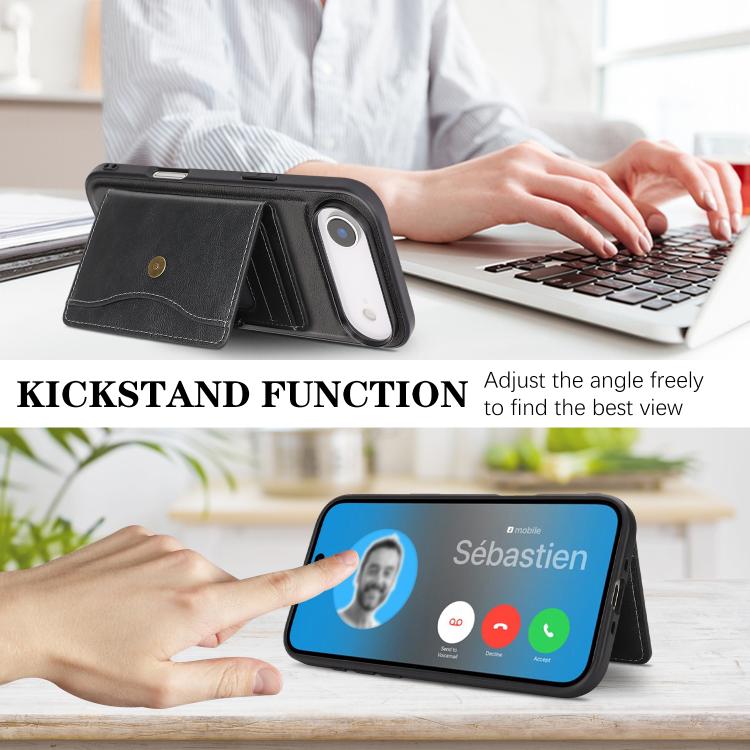 For iPhone Air Kalebol Magnetic Button Card Bag MagSafe Ring Leather Phone Case(Black) - iPhone Air Cases by Kalebol | Online Shopping UK | buy2fix