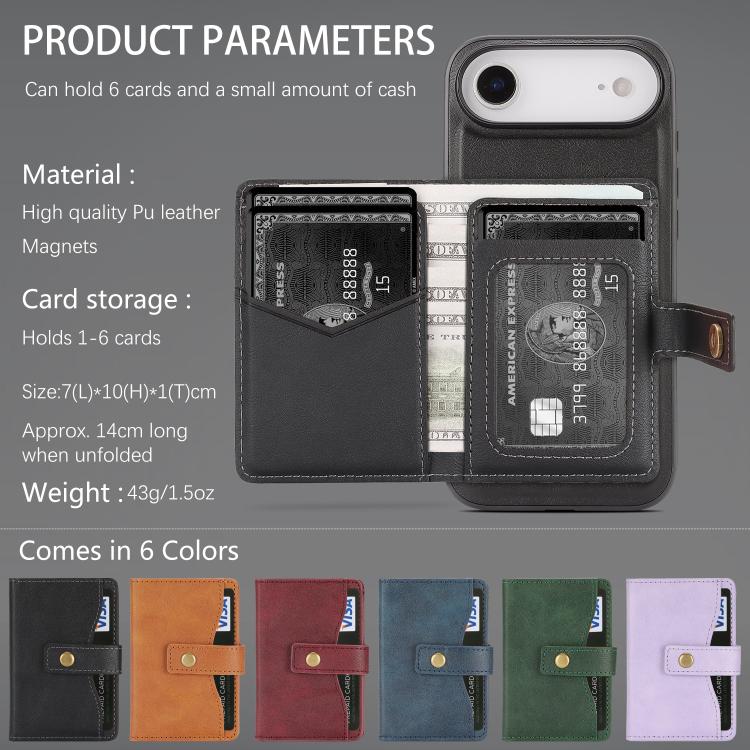 For iPhone Air Kalebol Magnetic Button Card Bag MagSafe Ring Leather Phone Case(Black) - iPhone Air Cases by Kalebol | Online Shopping UK | buy2fix