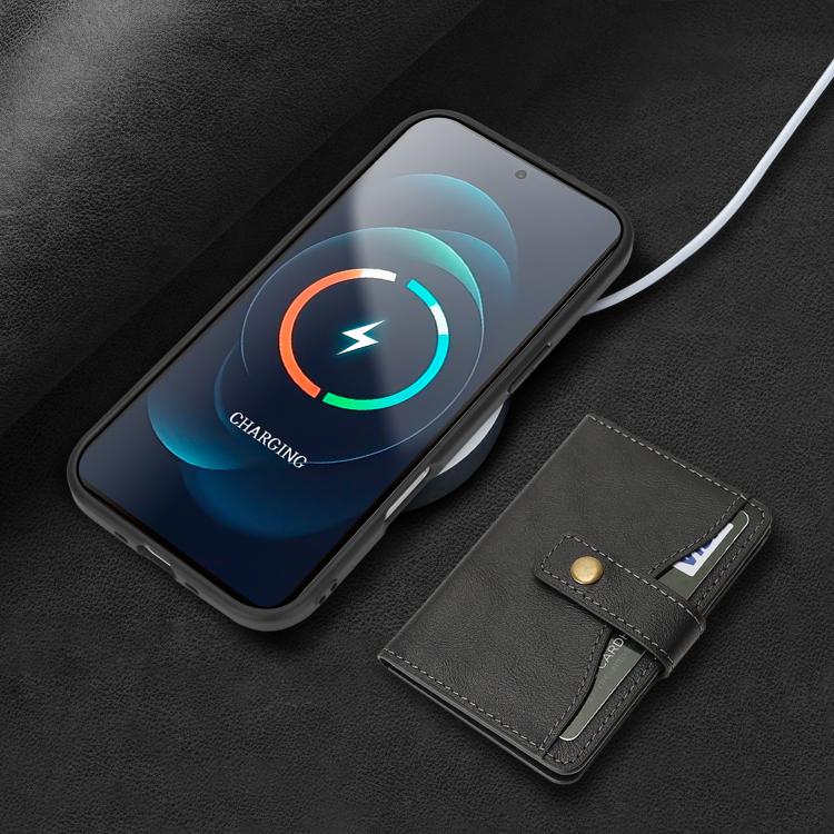 For iPhone Air Kalebol Magnetic Button Card Bag MagSafe Ring Leather Phone Case(Black) - iPhone Air Cases by Kalebol | Online Shopping UK | buy2fix