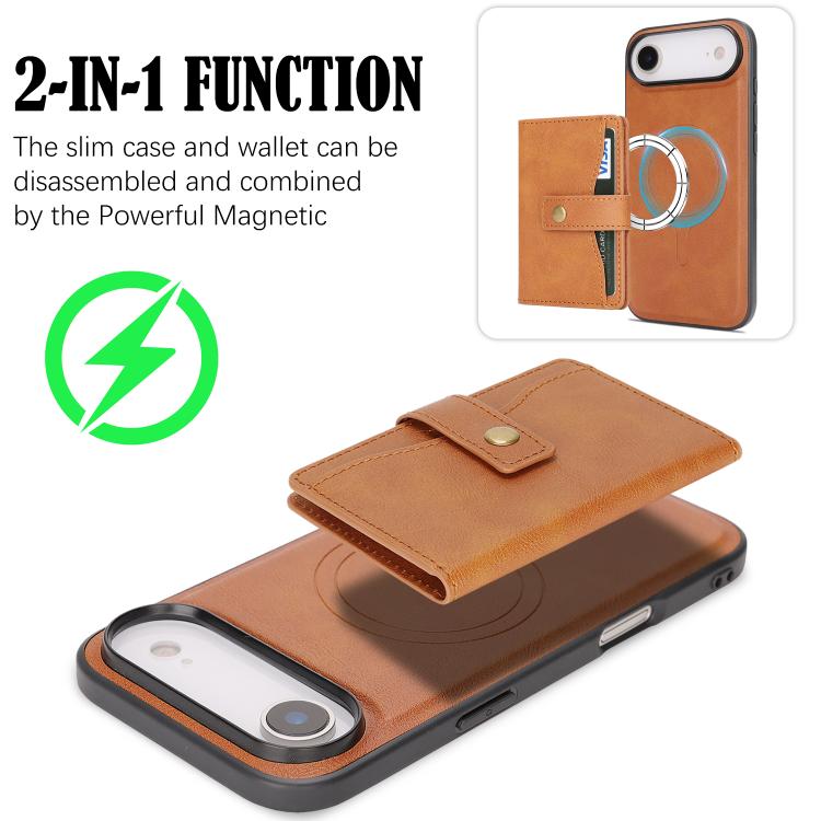 For iPhone Air Kalebol Magnetic Button Card Bag MagSafe Ring Leather Phone Case(Brown) - iPhone Air Cases by Kalebol | Online Shopping UK | buy2fix