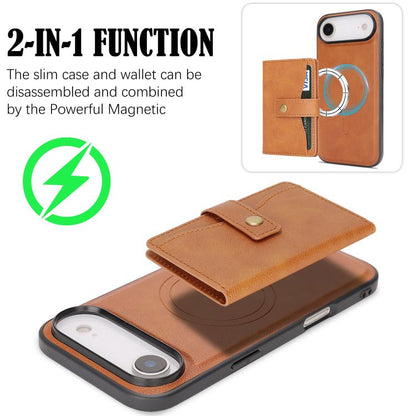 For iPhone Air Kalebol Magnetic Button Card Bag MagSafe Ring Leather Phone Case(Brown) - iPhone Air Cases by Kalebol | Online Shopping UK | buy2fix