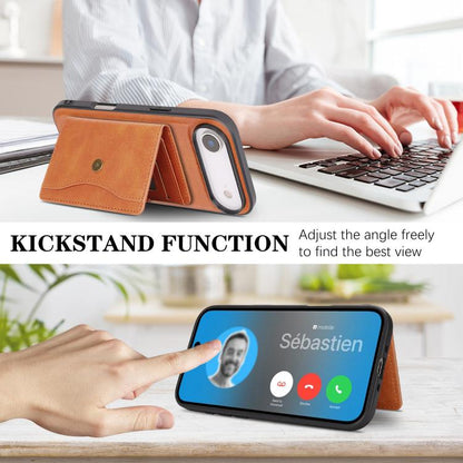 For iPhone Air Kalebol Magnetic Button Card Bag MagSafe Ring Leather Phone Case(Brown) - iPhone Air Cases by Kalebol | Online Shopping UK | buy2fix