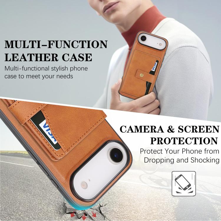 For iPhone Air Kalebol Magnetic Button Card Bag MagSafe Ring Leather Phone Case(Brown) - iPhone Air Cases by Kalebol | Online Shopping UK | buy2fix
