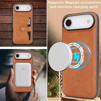 For iPhone Air Kalebol Magnetic Button Card Bag MagSafe Ring Leather Phone Case(Brown) - iPhone Air Cases by Kalebol | Online Shopping UK | buy2fix