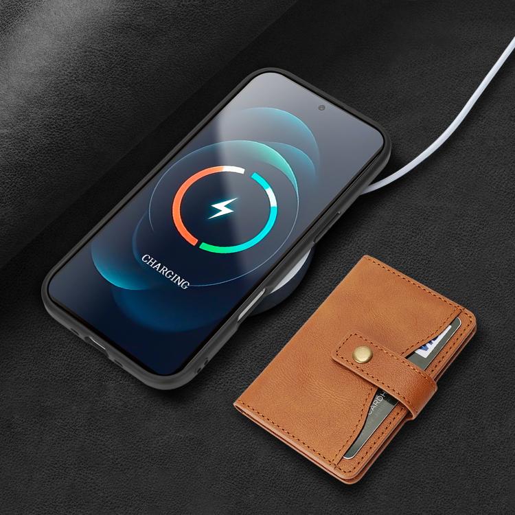 For iPhone Air Kalebol Magnetic Button Card Bag MagSafe Ring Leather Phone Case(Brown) - iPhone Air Cases by Kalebol | Online Shopping UK | buy2fix