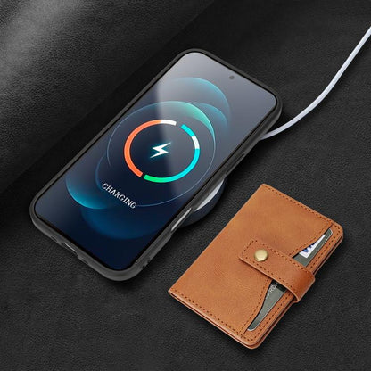 For iPhone Air Kalebol Magnetic Button Card Bag MagSafe Ring Leather Phone Case(Brown) - iPhone Air Cases by Kalebol | Online Shopping UK | buy2fix