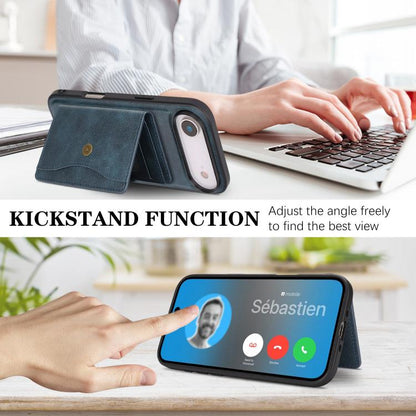 For iPhone Air Kalebol Magnetic Button Card Bag MagSafe Ring Leather Phone Case(Blue) - iPhone Air Cases by Kalebol | Online Shopping UK | buy2fix