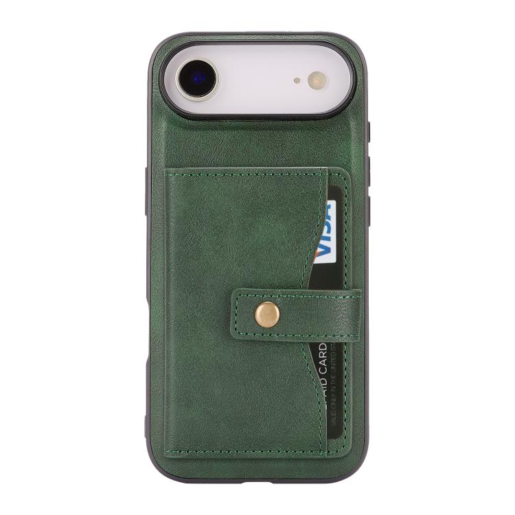 For iPhone 17 Air Kalebol Magnetic Button Card Bag MagSafe Ring Leather Phone Case(Green) - iPhone 17 Air Cases by Kalebol | Online Shopping UK | buy2fix