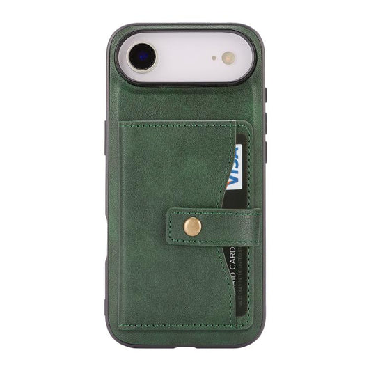 For iPhone 17 Air Kalebol Magnetic Button Card Bag MagSafe Ring Leather Phone Case(Green) - iPhone 17 Air Cases by Kalebol | Online Shopping UK | buy2fix