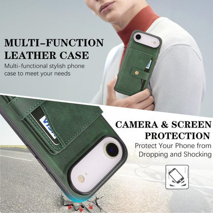 For iPhone 17 Air Kalebol Magnetic Button Card Bag MagSafe Ring Leather Phone Case(Green) - iPhone 17 Air Cases by Kalebol | Online Shopping UK | buy2fix