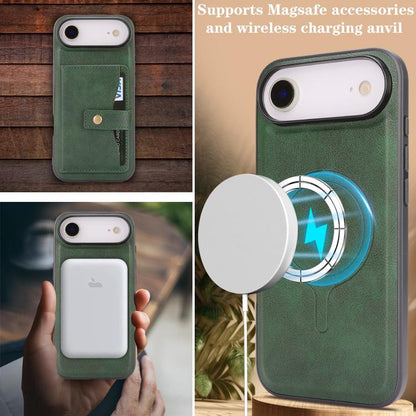 For iPhone 17 Air Kalebol Magnetic Button Card Bag MagSafe Ring Leather Phone Case(Green) - iPhone 17 Air Cases by Kalebol | Online Shopping UK | buy2fix