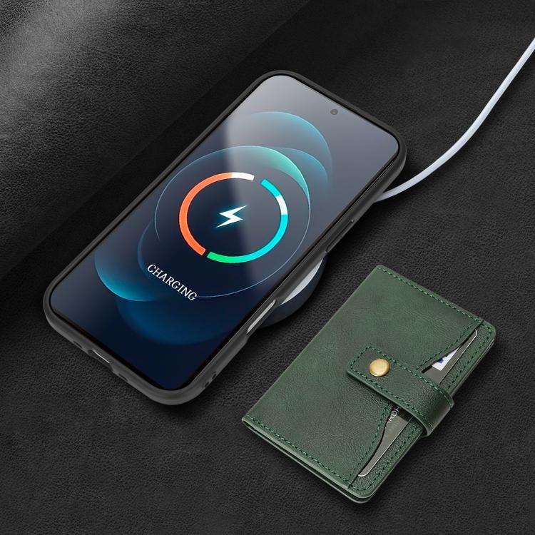 For iPhone 17 Air Kalebol Magnetic Button Card Bag MagSafe Ring Leather Phone Case(Green) - iPhone 17 Air Cases by Kalebol | Online Shopping UK | buy2fix