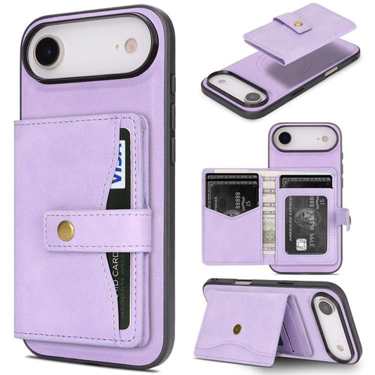 For iPhone Air Kalebol Magnetic Button Card Bag MagSafe Ring Leather Phone Case(Purple) - iPhone Air Cases by Kalebol | Online Shopping UK | buy2fix