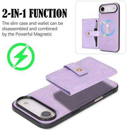 For iPhone Air Kalebol Magnetic Button Card Bag MagSafe Ring Leather Phone Case(Purple) - iPhone Air Cases by Kalebol | Online Shopping UK | buy2fix