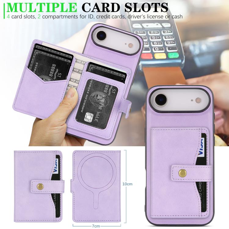 For iPhone Air Kalebol Magnetic Button Card Bag MagSafe Ring Leather Phone Case(Purple) - iPhone Air Cases by Kalebol | Online Shopping UK | buy2fix