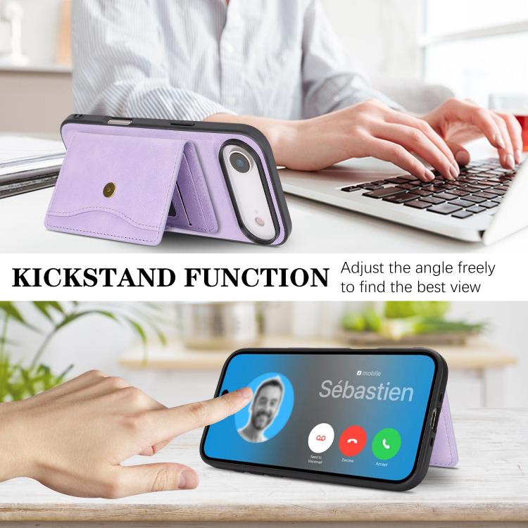 For iPhone Air Kalebol Magnetic Button Card Bag MagSafe Ring Leather Phone Case(Purple) - iPhone Air Cases by Kalebol | Online Shopping UK | buy2fix