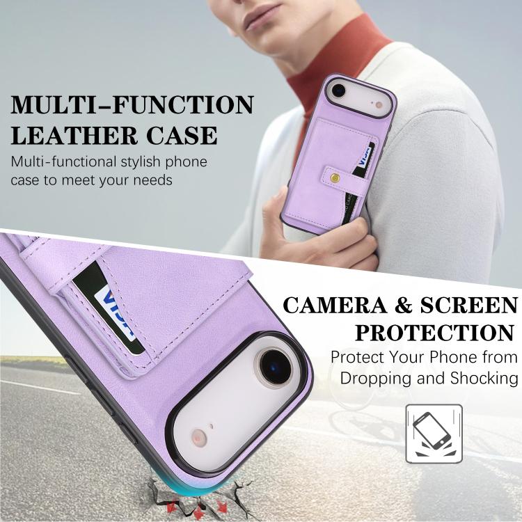 For iPhone Air Kalebol Magnetic Button Card Bag MagSafe Ring Leather Phone Case(Purple) - iPhone Air Cases by Kalebol | Online Shopping UK | buy2fix