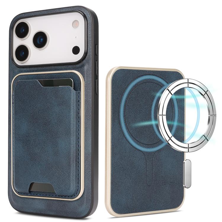 For iPhone 17 Pro Max Kalebol Slim MagSafe Ring Magnetic Card Bag Leather Phone Case(Blue) - More iPhone Cases by Kalebol | Online Shopping UK | buy2fix