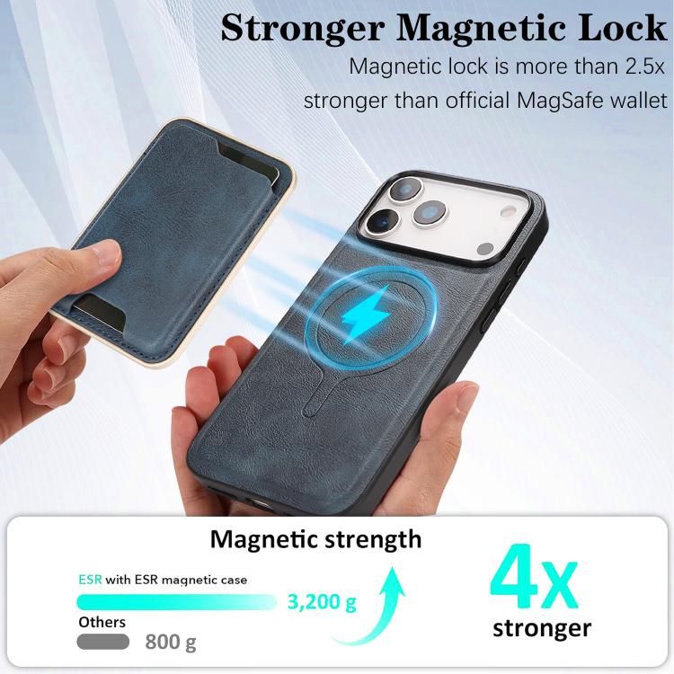 For iPhone 17 Pro Max Kalebol Slim MagSafe Ring Magnetic Card Bag Leather Phone Case(Blue) - More iPhone Cases by Kalebol | Online Shopping UK | buy2fix
