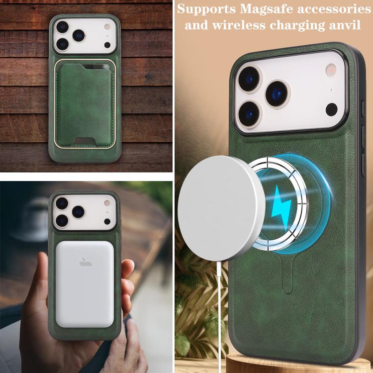 For iPhone 17 Pro Max Kalebol Slim MagSafe Ring Magnetic Card Bag Leather Phone Case(Green) - More iPhone Cases by Kalebol | Online Shopping UK | buy2fix