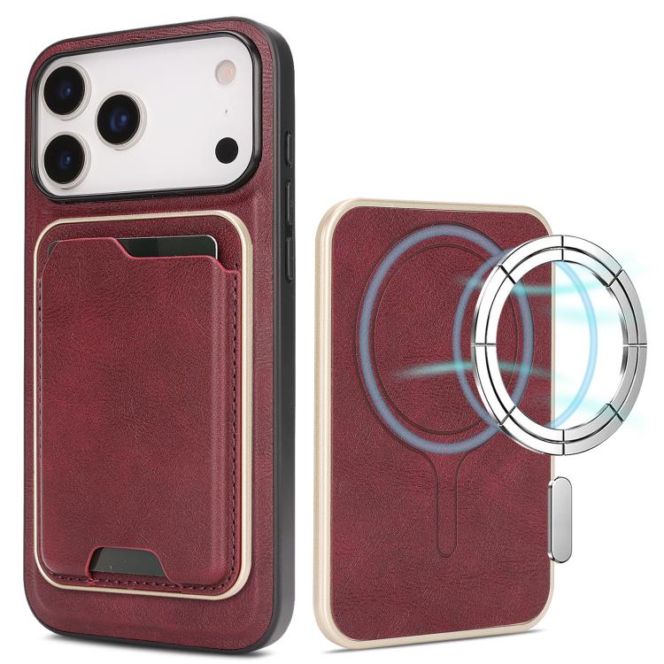 For iPhone 17 Pro Kalebol Slim MagSafe Ring Magnetic Card Bag Leather Phone Case(Red) - iPhone 17 Pro Cases by Kalebol | Online Shopping UK | buy2fix