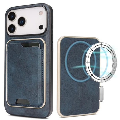 For iPhone 17 Pro Kalebol Slim MagSafe Ring Magnetic Card Bag Leather Phone Case(Blue) - iPhone 17 Pro Cases by Kalebol | Online Shopping UK | buy2fix